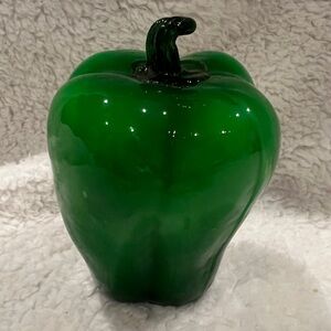 Glass Green Pepper, Vintage, Murano Style, Hand Blown, 5.5” Tall, Art Decor
